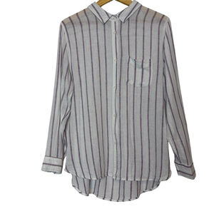 Rails Women's Charli Striped Button Down Shirt Large Linen White Magenta